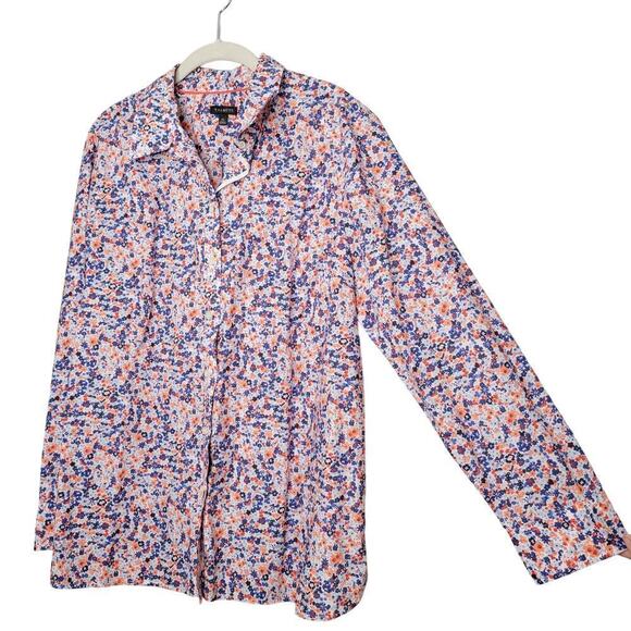 Talbots shirt women's‎ size XL orange blue floral Classic Cotton button up top - Picture 1 of 10